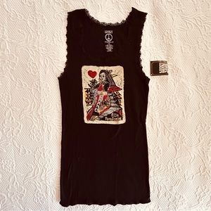 Lucky Brand Top NWT Tank Black With Queen Design Front Graphic Size Medium